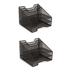 Mind Reader Tiered Desk Organizer Tray, Black, 2MESHBOX5-BLK