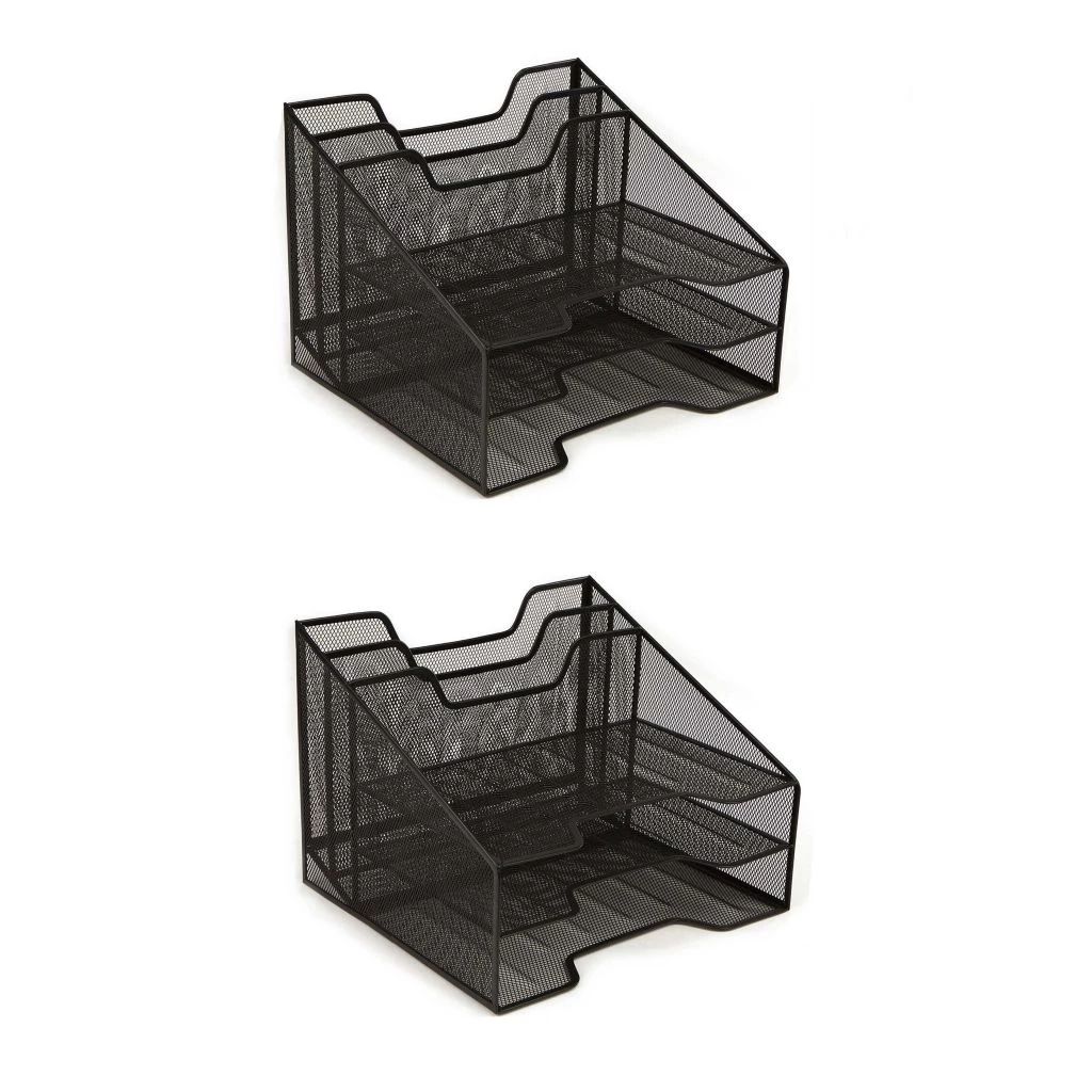 Mind Reader Tiered Desk Organizer Tray, Black, 2MESHBOX5-BLK 3 Mind Reader Tiered Desk Organizer Tray, Black, 2MESHBOX5-BLK