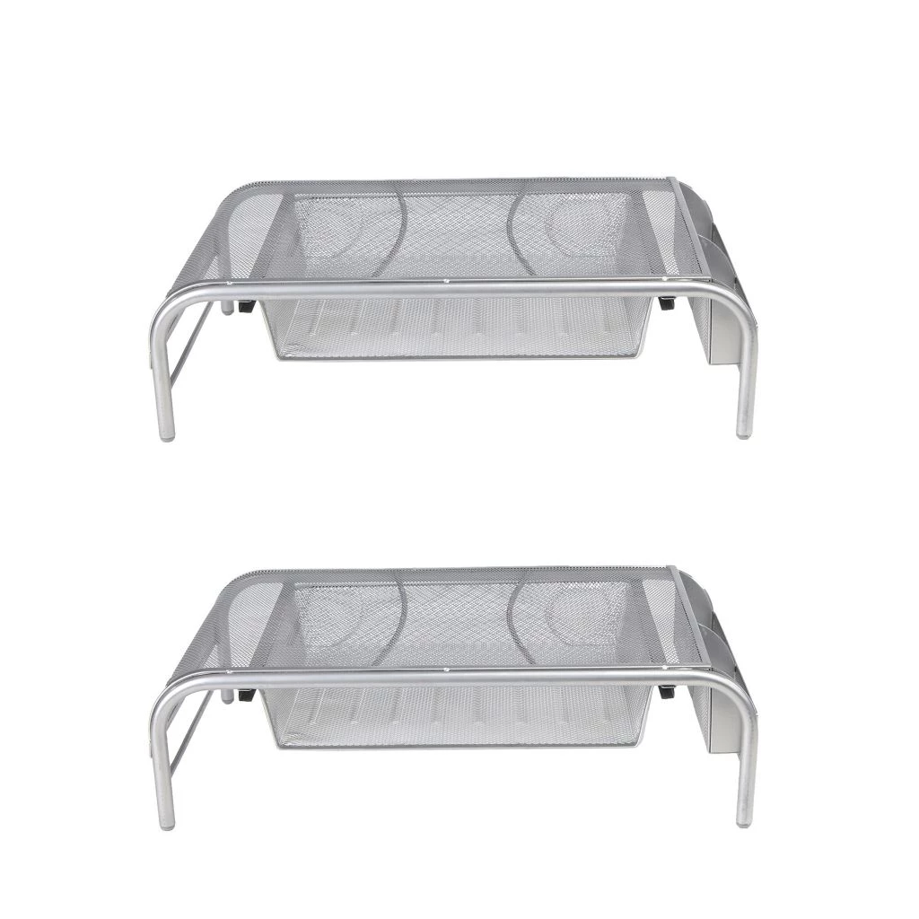 Mind Reader Metal Mesh Monitor Stand and Desk Organizers with Drawer, 2 pk., Silver, 2MESHMON-SIL 3 Mind Reader Metal Mesh Monitor Stand and Desk Organizers with Drawer, 2 pk., Silver, 2MESHMON-SIL