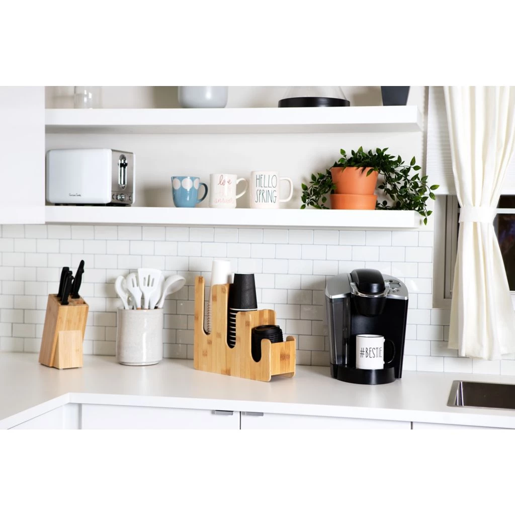 Mind Reader 3-Compartment Multi-Section Bamboo Cup Holder, Brown, 13.25 x 4.5 x 11.75 in. , 3BCUPHOLD-BRN 4 Mind Reader 3-Compartment Multi-Section Bamboo Cup Holder, Brown, 13.25 x 4.5 x 11.75 in. , 3BCUPHOLD-BRN - Image 2