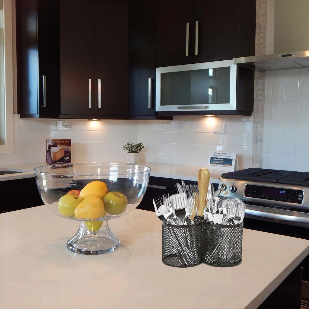 Mind Reader 3-Section Mesh Cutlery Caddy, Black, 7.5 x 7.5 x 9.5 in. , 3CIRMESH-BLK 4 Mind Reader 3-Section Mesh Cutlery Caddy, Black, 7.5 x 7.5 x 9.5 in. , 3CIRMESH-BLK - Image 2