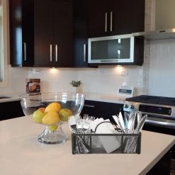 Mind Reader 3-Section Mesh Cutlery Caddy, Black, 3.5 x 12 in., 5.5 in. , 3MESHSQ-BLK -Mind Reader store 1643923 A1