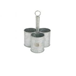 Mind Reader 3-Section Round Galvanized Steel Utensil Holder with Handle, Silver, 7 x 7 x 10.25 in., 3SGCADUT-SIL