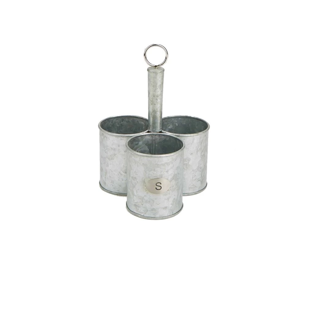 Mind Reader 3-Section Round Galvanized Steel Utensil Holder with Handle, Silver, 7 x 7 x 10.25 in., 3SGCADUT-SIL 3 Mind Reader 3-Section Round Galvanized Steel Utensil Holder with Handle, Silver, 7 x 7 x 10.25 in., 3SGCADUT-SIL