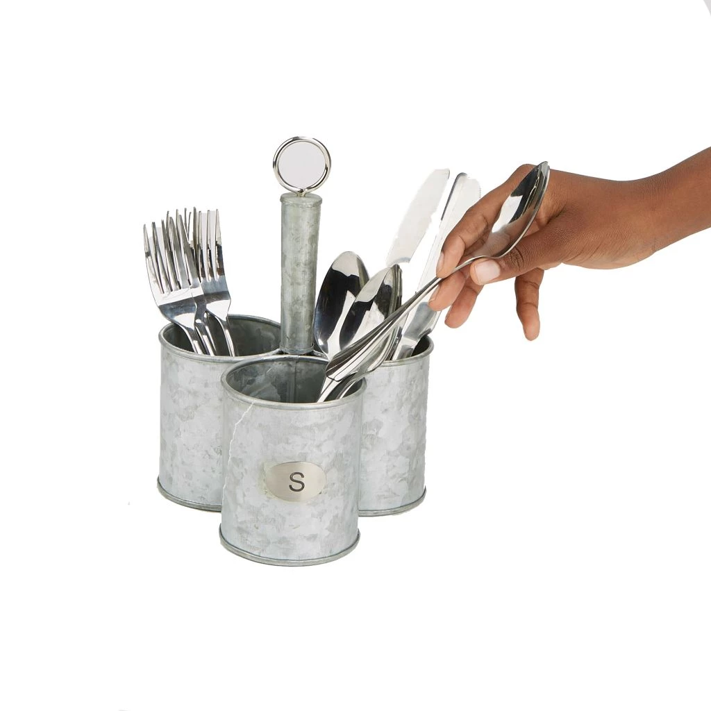 Mind Reader 3-Section Round Galvanized Steel Utensil Holder with Handle, Silver, 7 x 7 x 10.25 in., 3SGCADUT-SIL 4 Mind Reader 3-Section Round Galvanized Steel Utensil Holder with Handle, Silver, 7 x 7 x 10.25 in., 3SGCADUT-SIL - Image 2