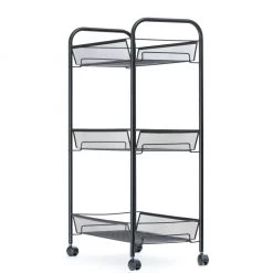 Mind Reader 3-Shelf Rolling Metal Mesh Cart, Black, 3TOCART-BLK