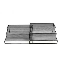 Mind Reader 3 Tier Metal Mesh Multi-Purpose Kitchen Storage Risers, 2-Pack, Black, 3TSHELF2-BLK