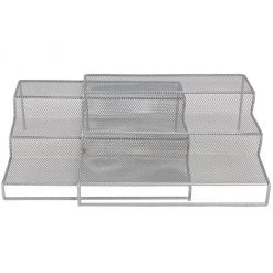 Mind Reader 3 Tier Metal Mesh Multi-Purpose Kitchen Storage Risers, 2 Pack, Silver, 3TSHELF2-SIL