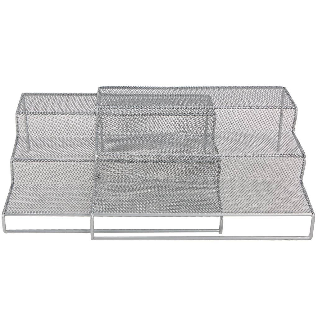 Mind Reader 3 Tier Metal Mesh Multi-Purpose Kitchen Storage Risers, 2 Pack, Silver, 3TSHELF2-SIL 3 Mind Reader 3 Tier Metal Mesh Multi-Purpose Kitchen Storage Risers, 2 Pack, Silver, 3TSHELF2-SIL
