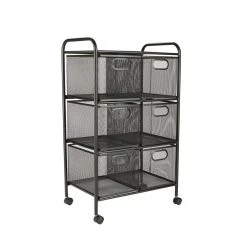Mind Reader 3-Tier Metal Rolling Organizer Cart with 6 Drawers, Black, 6DRMESH-BLK