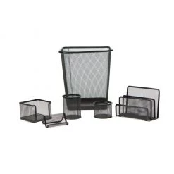 Mind Reader 6 pc. Desk Organizer Set with Metal Mesh Trash Can, Black, 6MGDORG-BLK
