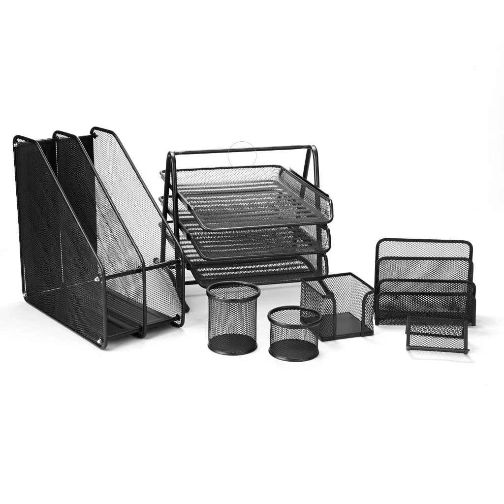 Mind Reader 7 pc. Desk Set with Horizontal and Vertical Metal Mesh Organizers, 7 pc., Black, 7MPCORG-BLK 3 Mind Reader 7 pc. Desk Set with Horizontal and Vertical Metal Mesh Organizers, 7 pc., Black, 7MPCORG-BLK
