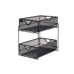 Mind Reader 2-Tier Metal Mesh Organizer with Slide-Out Basket Drawer, Black