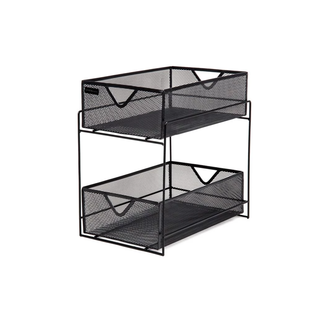 Mind Reader 2-Tier Metal Mesh Organizer with Slide-Out Basket Drawer, Black 3 Mind Reader 2-Tier Metal Mesh Organizer with Slide-Out Basket Drawer, Black