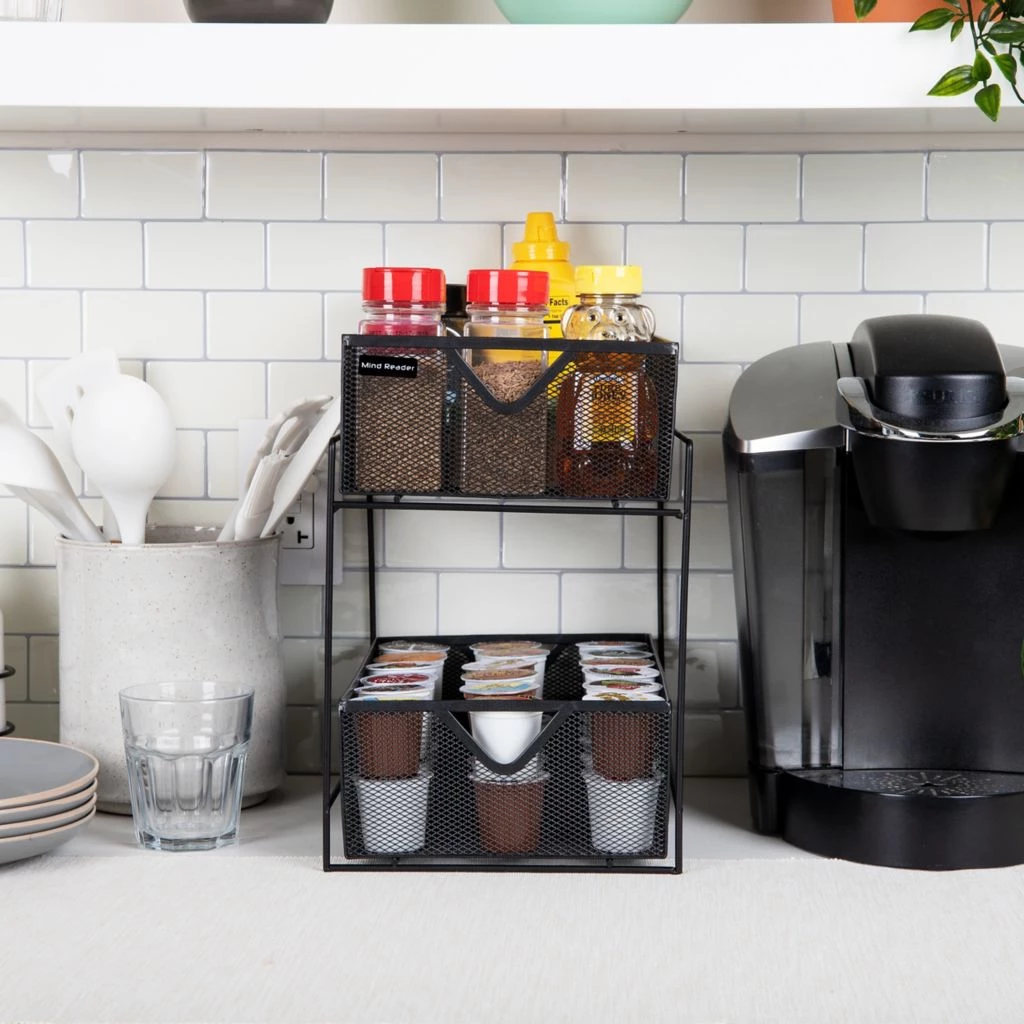 Mind Reader 2-Tier Metal Mesh Organizer with Slide-Out Basket Drawer, Black 4 Mind Reader 2-Tier Metal Mesh Organizer with Slide-Out Basket Drawer, Black - Image 2