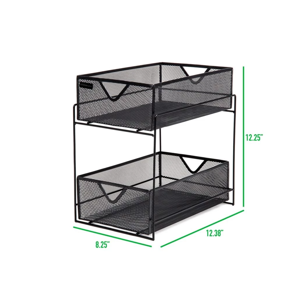 Mind Reader 2-Tier Metal Mesh Organizer with Slide-Out Basket Drawer, Black 5 Mind Reader 2-Tier Metal Mesh Organizer with Slide-Out Basket Drawer, Black - Image 3