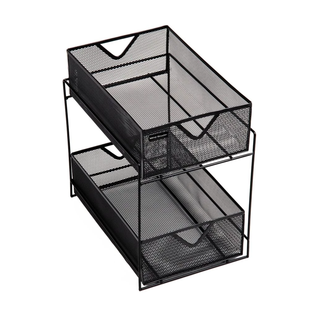 Mind Reader 2-Tier Metal Mesh Organizer with Slide-Out Basket Drawer, Black 6 Mind Reader 2-Tier Metal Mesh Organizer with Slide-Out Basket Drawer, Black - Image 4