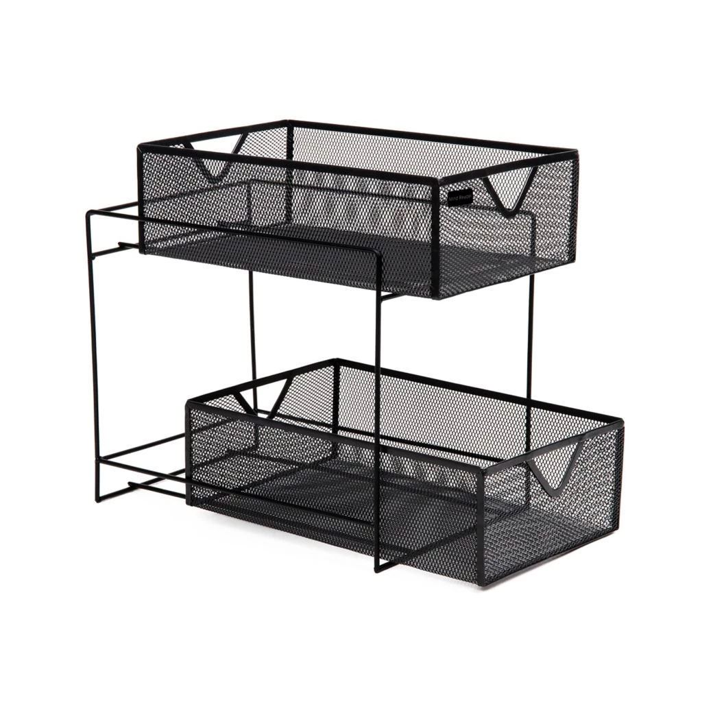 Mind Reader 2-Tier Metal Mesh Organizer with Slide-Out Basket Drawer, Black 7 Mind Reader 2-Tier Metal Mesh Organizer with Slide-Out Basket Drawer, Black - Image 5