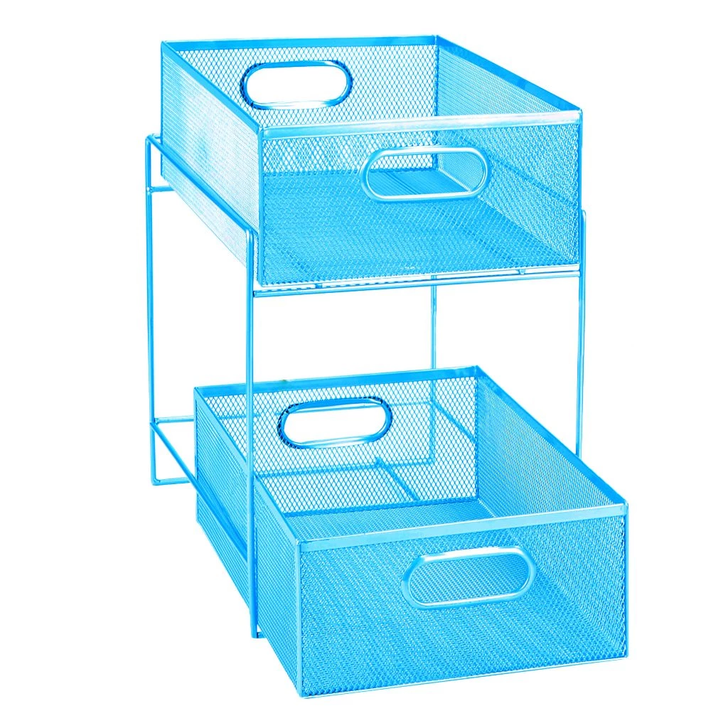 Mind Reader 2-Tier Metal Mesh Organizer with Slide Out Basket Drawer, Blue, CABASK2T-BLU 3 Mind Reader 2-Tier Metal Mesh Organizer with Slide Out Basket Drawer, Blue, CABASK2T-BLU