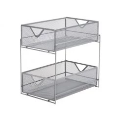Mind Reader 2-Tier Metal Mesh Organizer with Slide-Out Basket Drawer, Silver