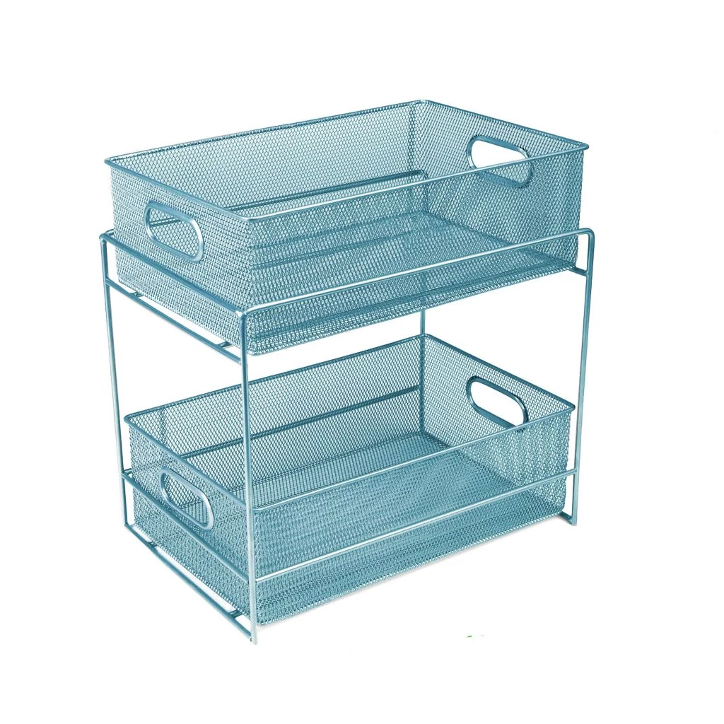 Mind Reader 2-Tier Metal Mesh Organizer with Slide-Out Basket Drawer, Turquoise, CABASK2T-TUR 3 Mind Reader 2-Tier Metal Mesh Organizer with Slide-Out Basket Drawer, Turquoise, CABASK2T-TUR