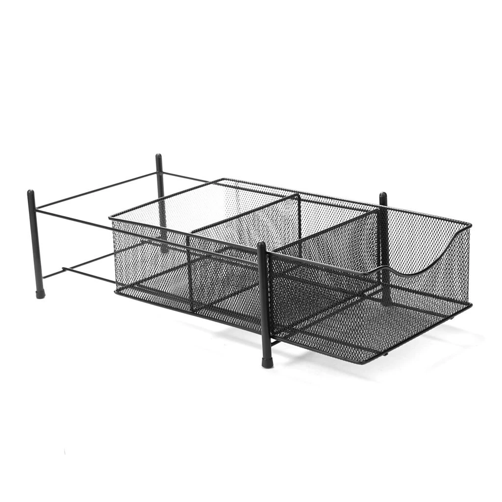 Mind Reader 3-Compartment Metal Mesh Sliding Storage Basket and Organizer, Black, 15.5 in. x 9.4 in. x 5.4 in., CABASK-BLK 3 Mind Reader 3-Compartment Metal Mesh Sliding Storage Basket and Organizer, Black, 15.5 in. x 9.4 in. x 5.4 in., CABASK-BLK