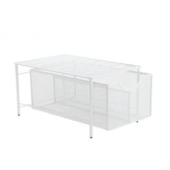 Mind Reader 2-Compartment Metal Mesh Storage Basket & Organizer w/ Pull-Out/Sliding Drawer, White, CABASKDR-WHT