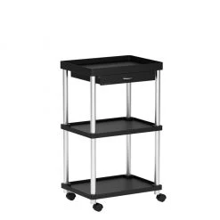 Mind Reader 3-Tier Utility Rolling Cart with Pull-Out Sliding Drawer, Black, Free Condiment Organizer, CARTCOFF-BLK