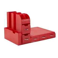 Mind Reader K-Cup Coffee Pod Drawer and Condiment Organizer Caddy Station, 2 Piece, Red, CMB02-RED