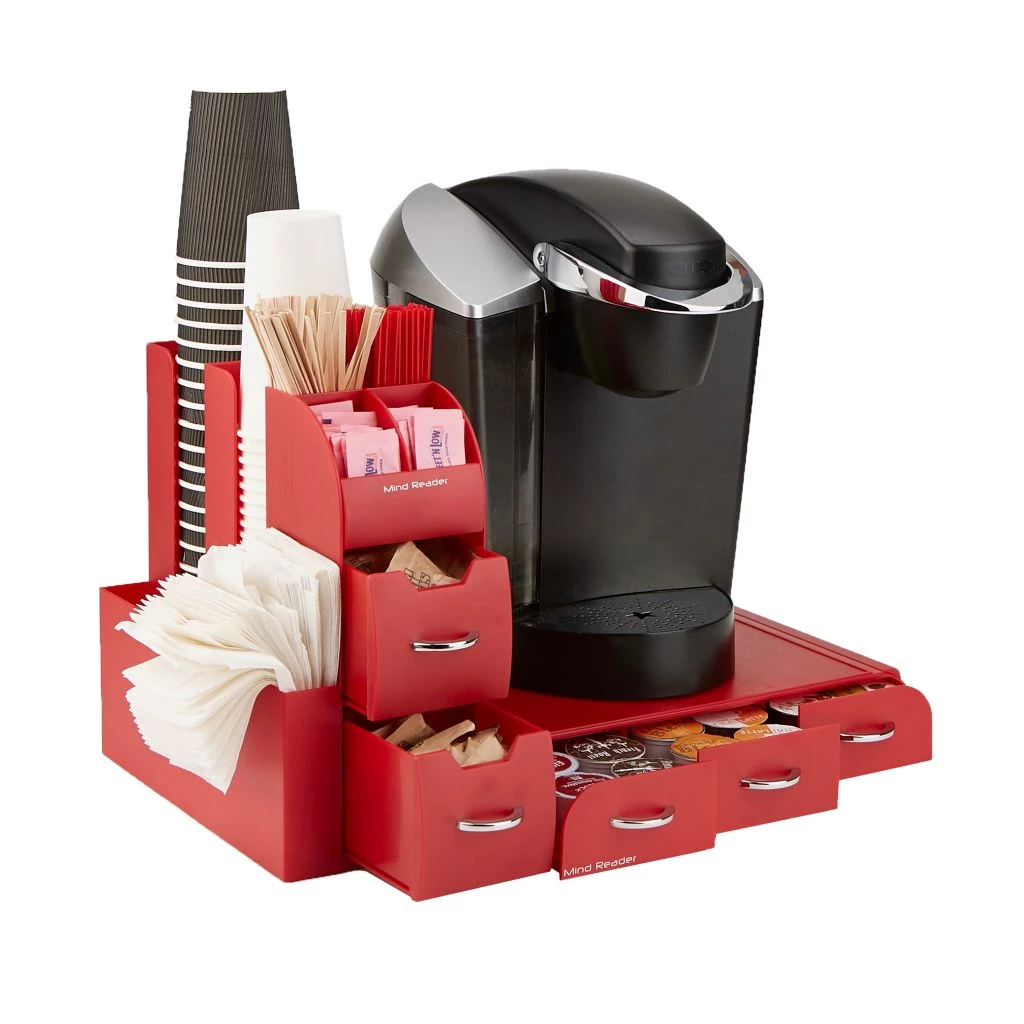 Mind Reader K-Cup Coffee Pod Drawer and Condiment Organizer Caddy Station, 2 Piece, Red, CMB02-RED 4 Mind Reader K-Cup Coffee Pod Drawer and Condiment Organizer Caddy Station, 2 Piece, Red, CMB02-RED - Image 2
