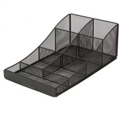 Mind Reader 7 Compartment Tea/Coffee Condiment Organizer, Black, COMP7MESH-BLK