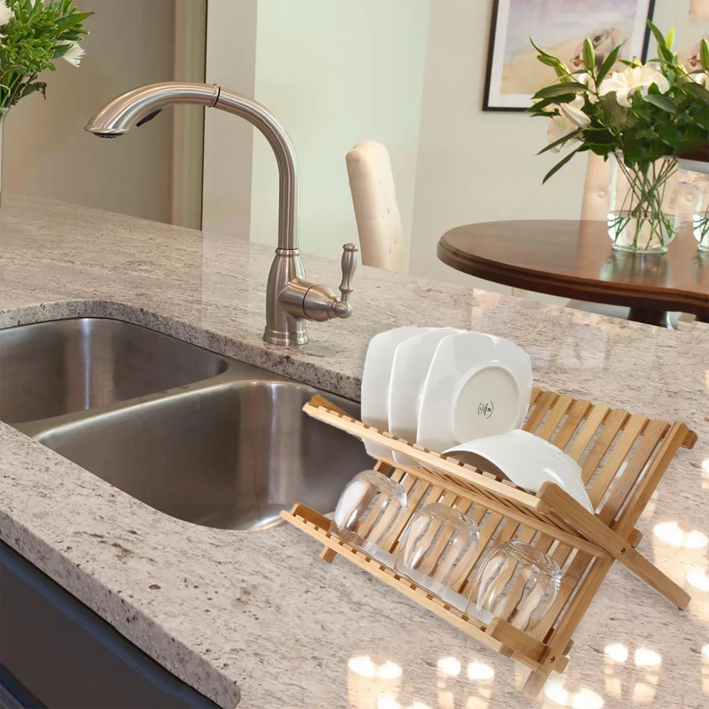 Mind Reader Bamboo Dish Rack, Brown, DDRACKBM-BRN 4 Mind Reader Bamboo Dish Rack, Brown, DDRACKBM-BRN - Image 2