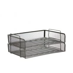 Mind Reader Metal Mesh Tray Holder and Desk Document Organizer Set, 2 pc., Black, DSTACK2-BLK