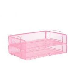 Mind Reader Metal Mesh Tray Holder and Desk Document Organizer Set, 2 pc., Pink, DSTACK2-PNK