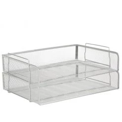 Mind Reader Metal Mesh Tray Holder and Desk Document Organizer Set, 2 pc., Silver, DSTACK2-SIL