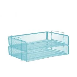 Mind Reader Metal Mesh Tray Holder and Desk Document Organizer, 2 pc., Turquoise, DSTACK2-TUR
