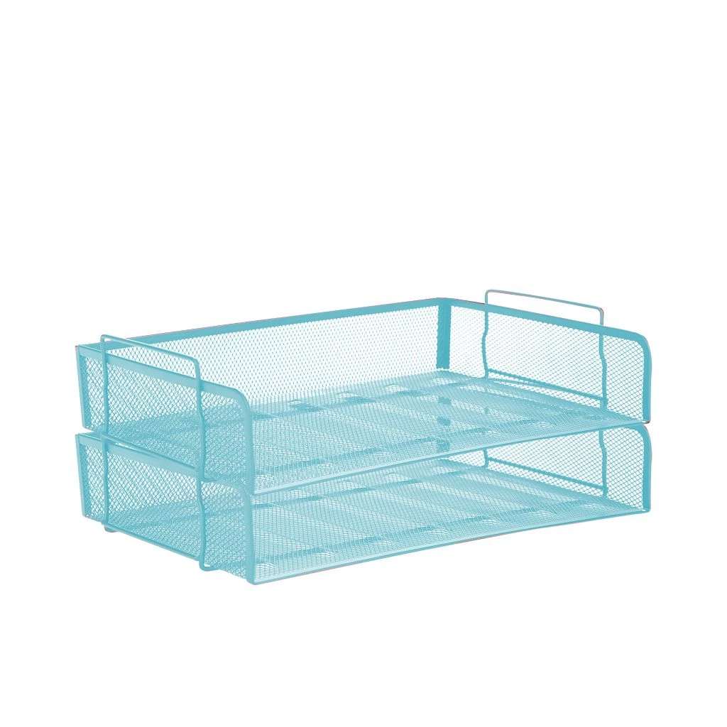 Mind Reader Metal Mesh Tray Holder and Desk Document Organizer, 2 pc., Turquoise, DSTACK2-TUR 3 Mind Reader Metal Mesh Tray Holder and Desk Document Organizer, 2 pc., Turquoise, DSTACK2-TUR