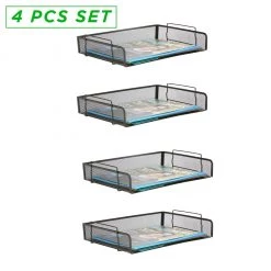 Mind Reader 4 pc. Metal Mesh Tray Holder and Desk Document Organizer, Black, DSTACK4-BLK