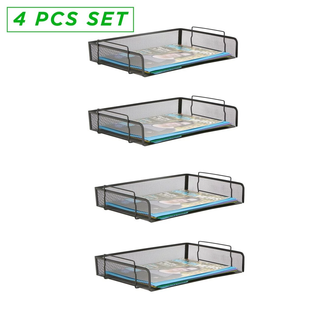 Mind Reader 4 pc. Metal Mesh Tray Holder and Desk Document Organizer, Black, DSTACK4-BLK 3 Mind Reader 4 pc. Metal Mesh Tray Holder and Desk Document Organizer, Black, DSTACK4-BLK