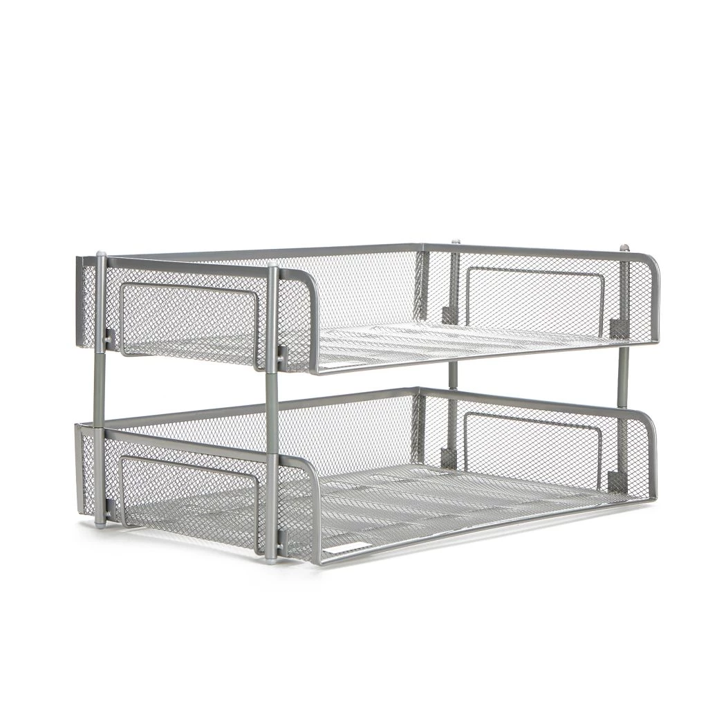Mind Reader Stackable Metal Mesh File Holder Trays, Silver, 2 pk., ESTACK2-SIL 3 Mind Reader Stackable Metal Mesh File Holder Trays, Silver, 2 pk., ESTACK2-SIL