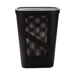 Mind Reader Perforated Plastic Hamper with Lid, 60L, Brown, HBIN60-BRN
