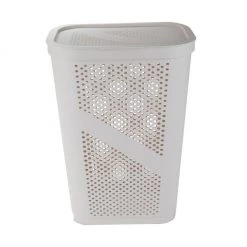 Mind Reader Perforated Plastic Hamper with Lid, 60L, Ivory, HBIN60-IVO
