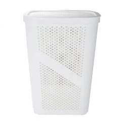Mind Reader Perforated Plastic Hamper with Lid, 60L, White, HBIN60-WHT