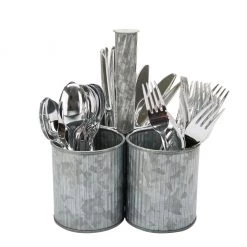 Mind Reader 3-Round Compartments Utensil Caddy Metal Rustic Flatware Organizer, Silver, LINUTE3-SIL