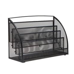 Mind Reader 4-Pocket Metal Mesh Newspaper and Magazine Rack, Black, MAGRACKSM-BLK