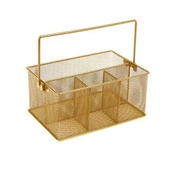 Mind Reader Metal Mesh Basket with Handle, Gold, MESHBASKET-GLDM