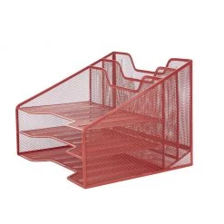 Mind Reader 5-Section Mesh Desk File Organizer, Red, MESHBOX5-RED