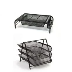 Mind Reader 3-Tier Steel Mesh Paper Tray Desk Organizer, 2 pc., Black, MESHMON3P-BLK