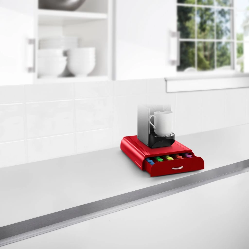 Mind Reader 50 Capacity Nespresso Capsule, 24 Capacity Vertuoline Coffee Pod Storage Drawer Organizer, Red, NEST3PC-RED 4 Mind Reader 50 Capacity Nespresso Capsule, 24 Capacity Vertuoline Coffee Pod Storage Drawer Organizer, Red, NEST3PC-RED - Image 2