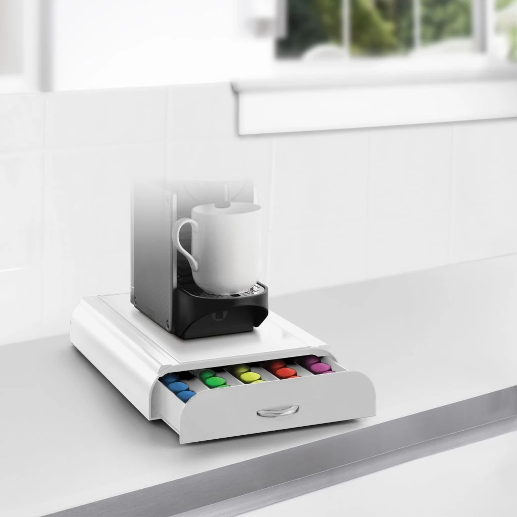 Mind Reader 50 Capacity Nespresso Capsule, 24 Capacity Vertuoline Coffee Pod Storage Drawer Organizer, White, NEST3PC-WHT 4 Mind Reader 50 Capacity Nespresso Capsule, 24 Capacity Vertuoline Coffee Pod Storage Drawer Organizer, White, NEST3PC-WHT - Image 2